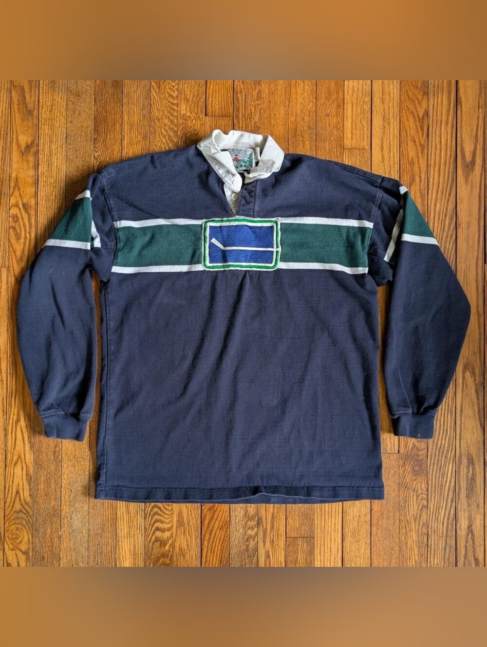 Vintage 80s Vancouver Canucks NHL Hockey Patch Rugby Long Sleeve Shirt